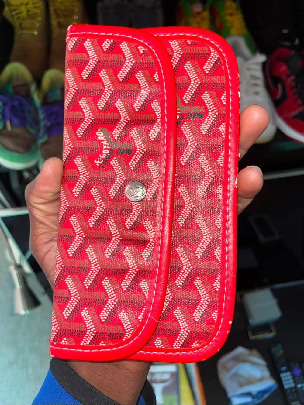 Red Goyard-Style Canvas Wallet